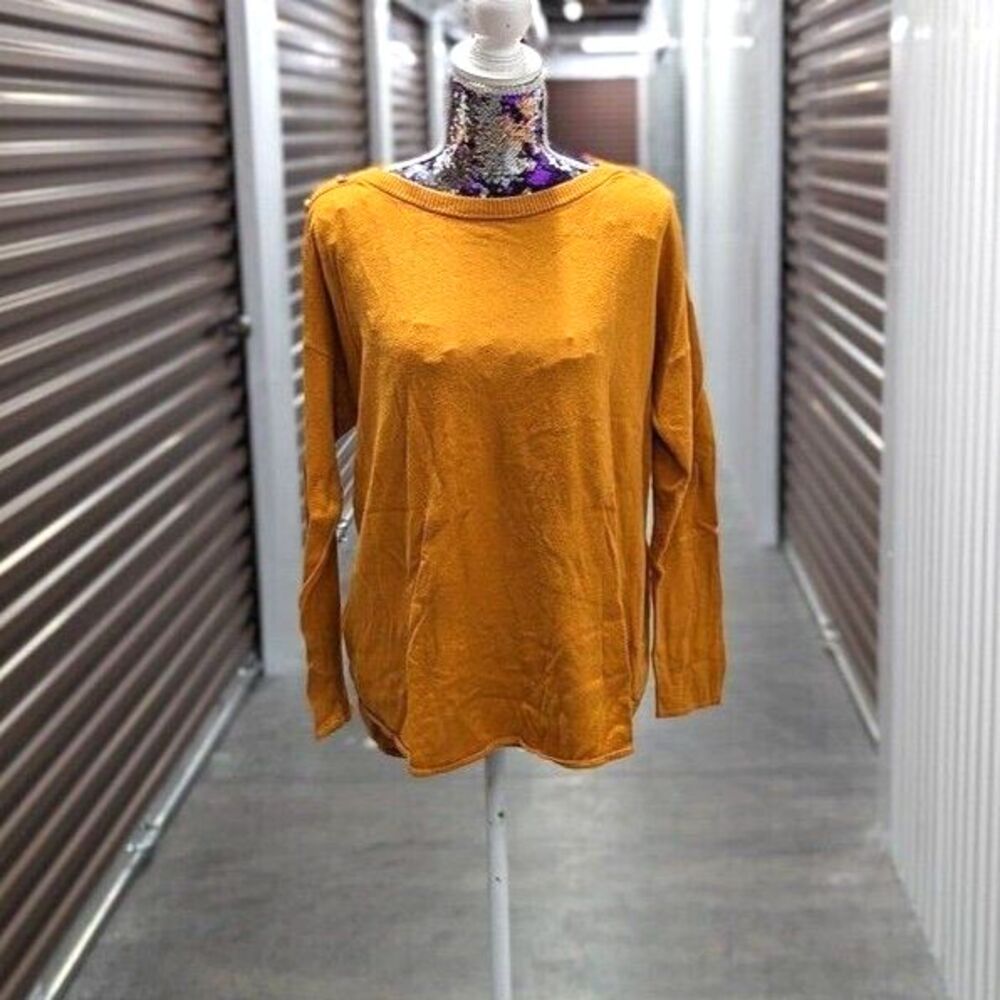Michael‎ Kors Quiet Luxury Large Mustard and Gold Button Shoulder Sweater Preppy